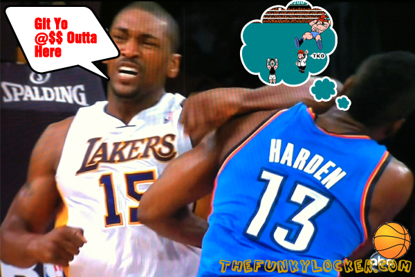 Metta World Peace Knocks Out James Harden